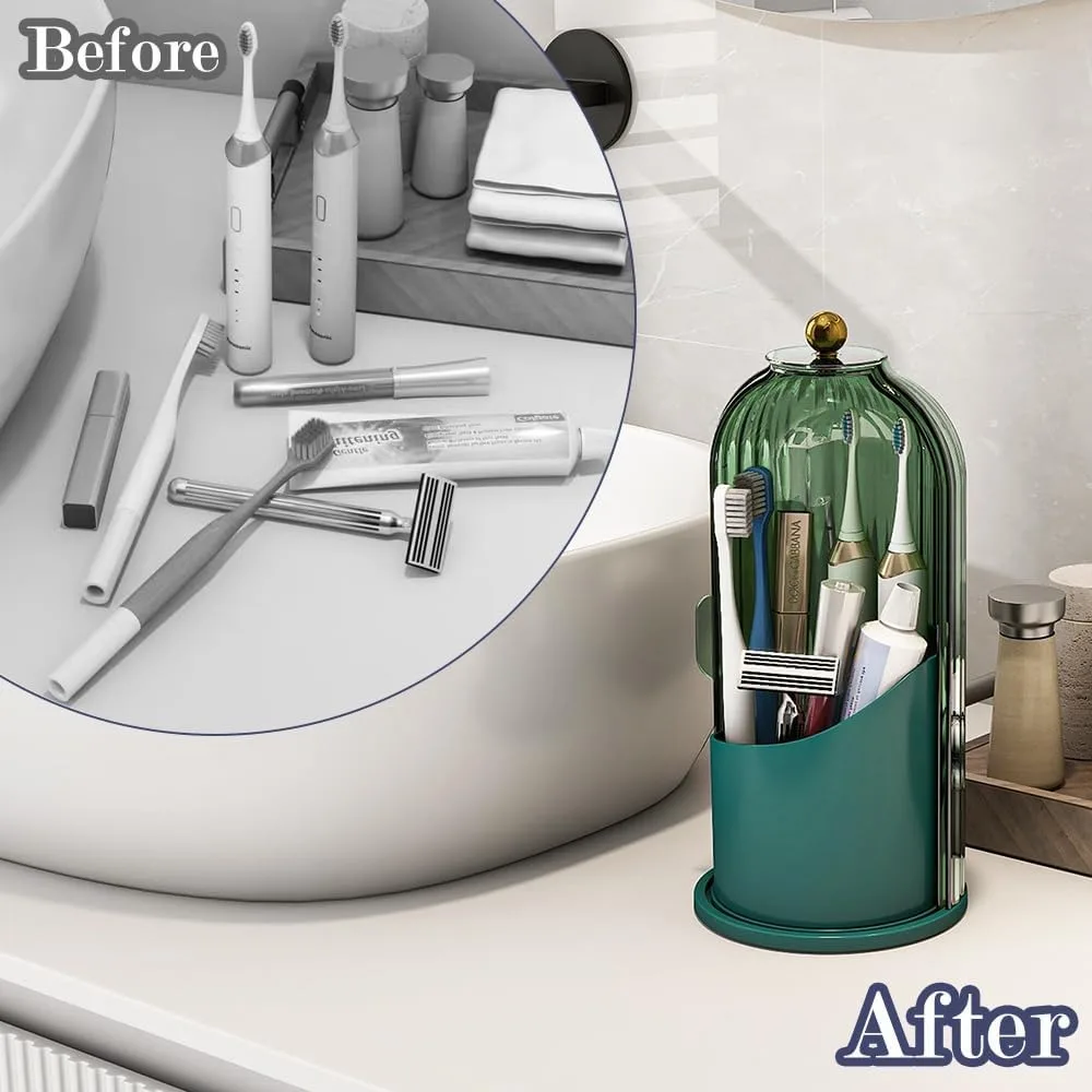 Пылезащитные держатели для зубных щеток с крышкой, вращающаяся электрическая зубная щетка и держатель зубной пасты для столешницы в ванной комнате, 3 слота