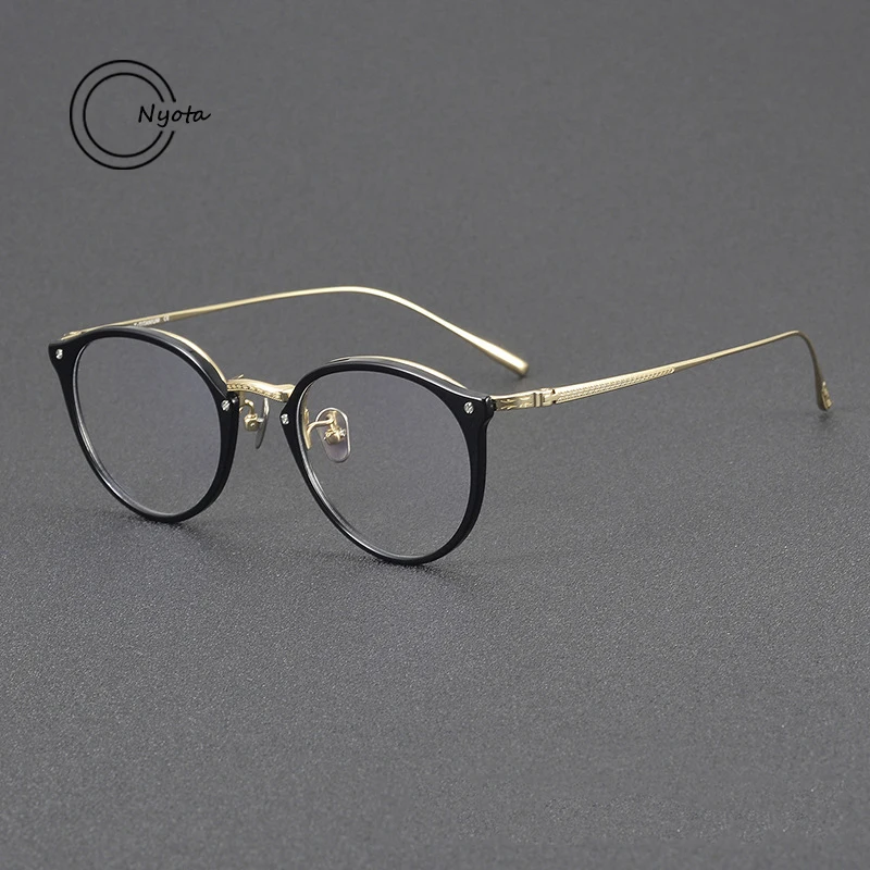 Retro Oval N-055 ไทเทเนียม Acetate กรอบแว่นตาสําหรับบุรุษและสตรีแว่นสายตาสายตาสั้นอ่านหนังสือส่วนบุคคลแว่นตา