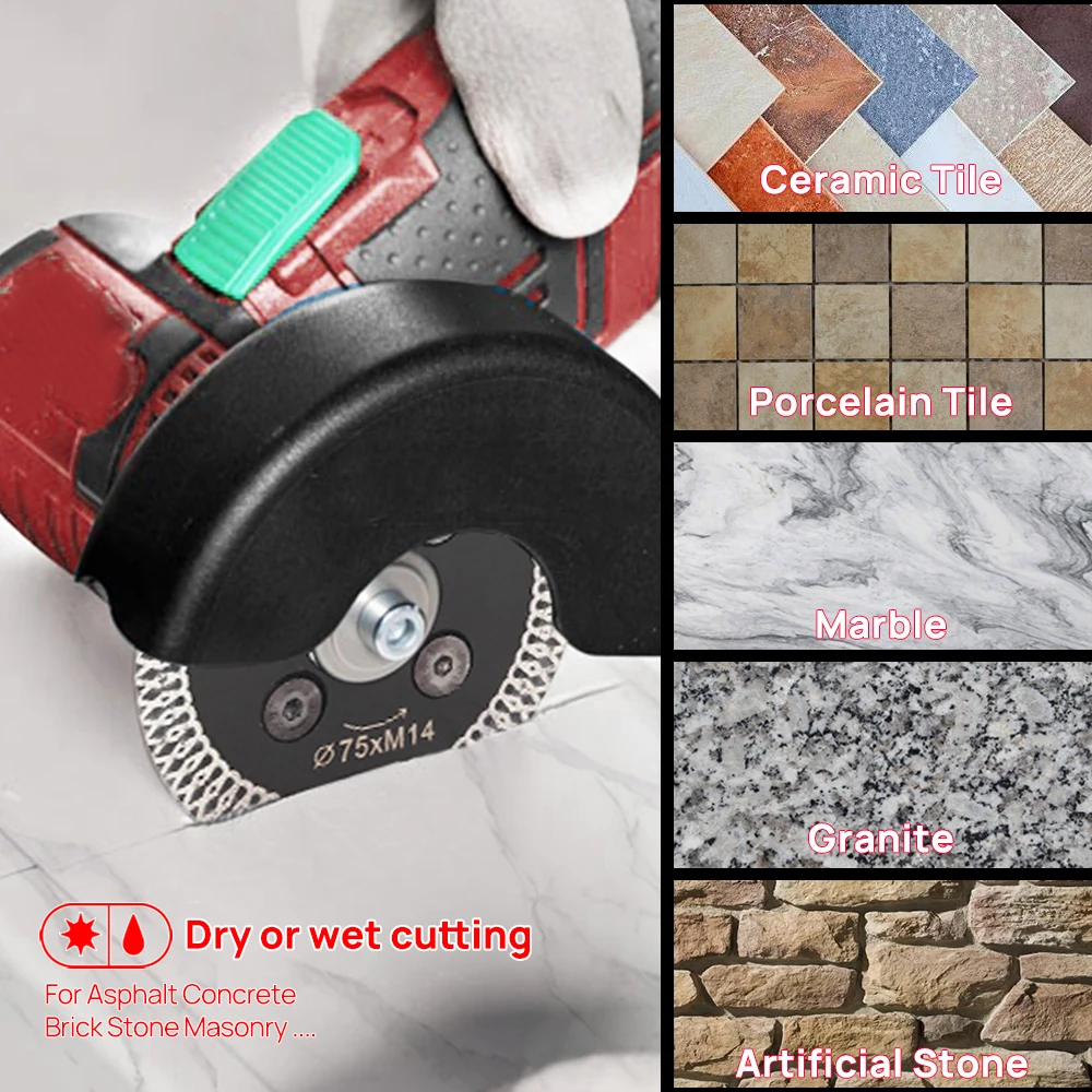 DT-DIATOOL 2 Chiếc 75MM Ép Nóng Mini Lưới Turbo Viền Kim Cương Lưỡi Dao Với M14 Bích Đĩa Cắt Đá Mài cứng Đính Đá