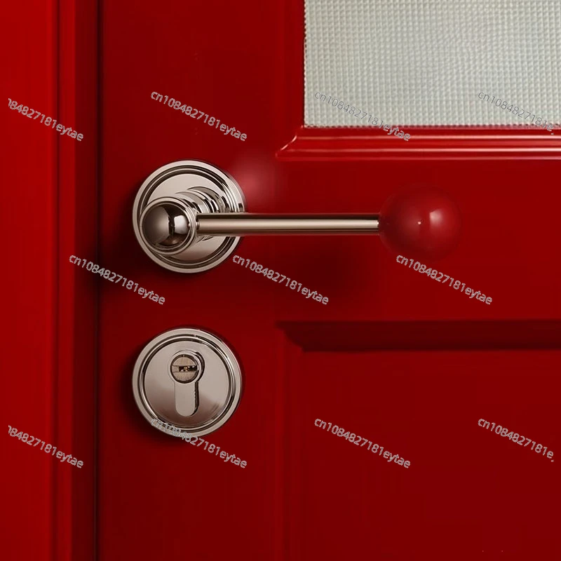 Red Spherical Bedroom Door Split Lock, Children's Red Ball Wooden Door Lock Magnetic Silent Lock Door Handle