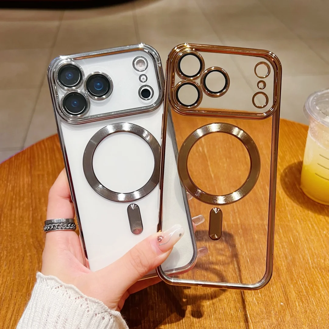 Luxury Plating Clear Magnetic For Magsafe Wireless Charge Case For iPhone 17 Air 16 15 14 Plus 11 12 13 Pro Max Protection Cover