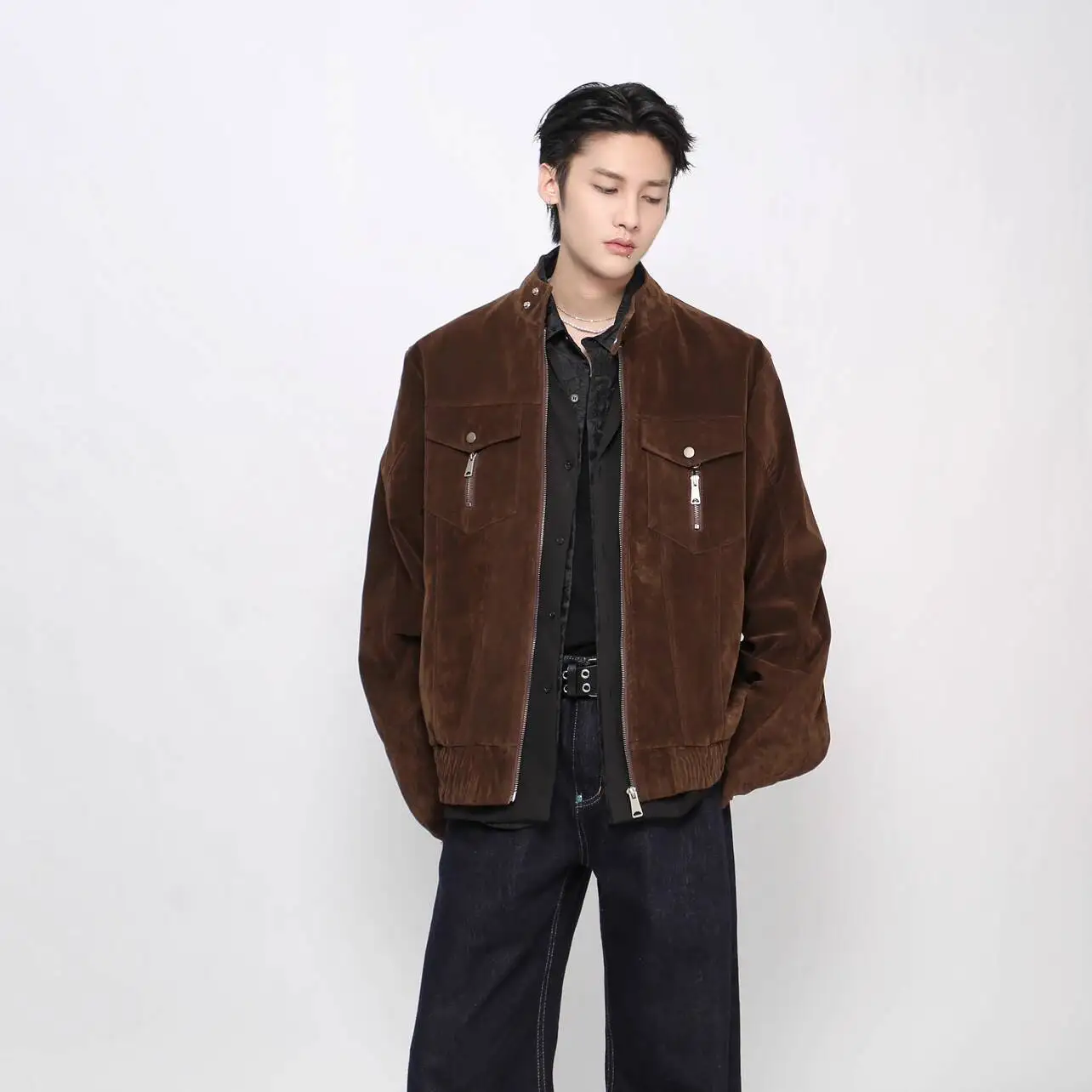 MWJLPWQ ملابس العمل على طراز الشارع الأمريكي سترة بياقة واقفة للرجال معطف جديد للخريف عالي الجودة غير رسمي وسيم 21169 #2