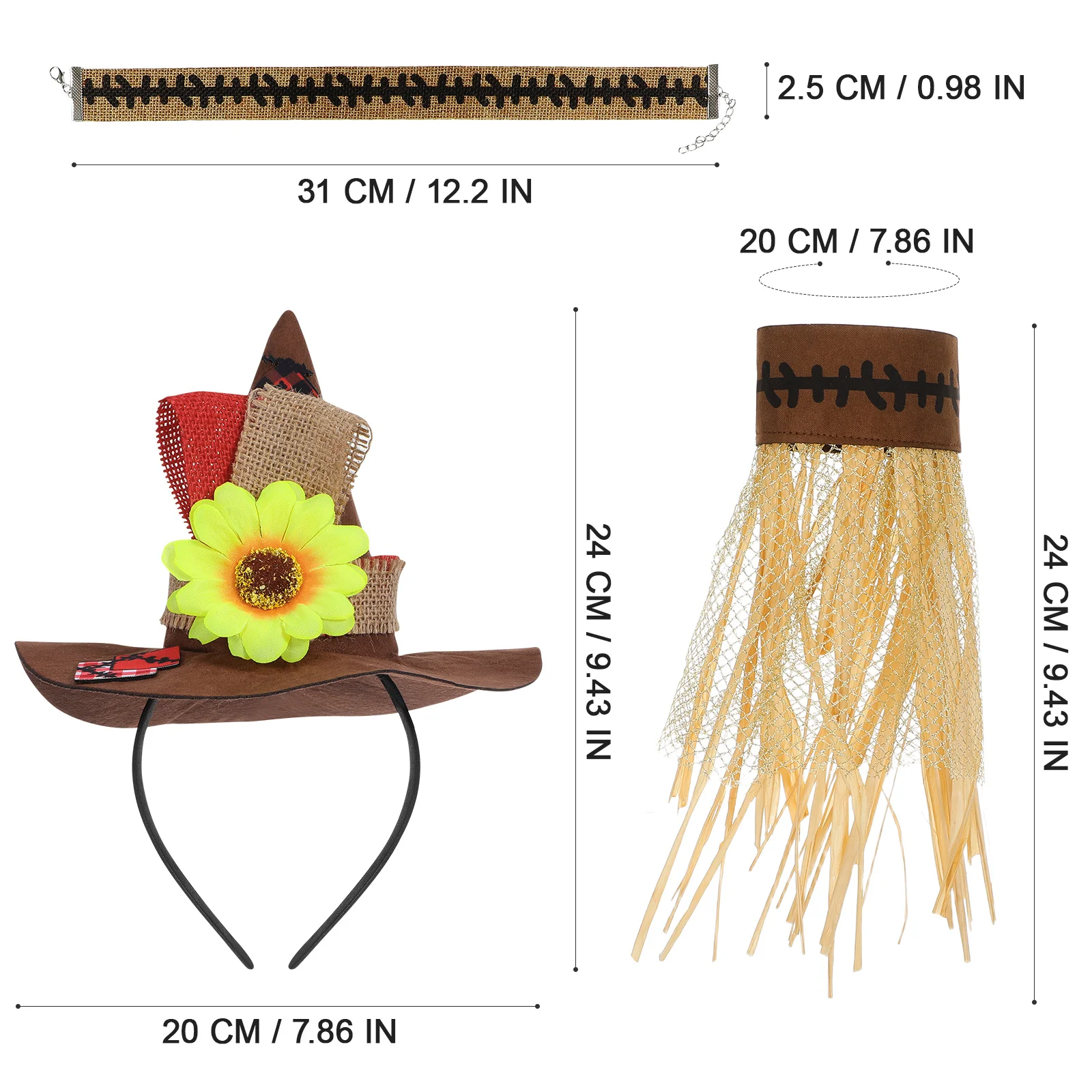 4 pçs chapéu de palha de halloween pulseiras colar conjunto cosplay adorno para festa de carnaval festival adereços adulto traje acessórios