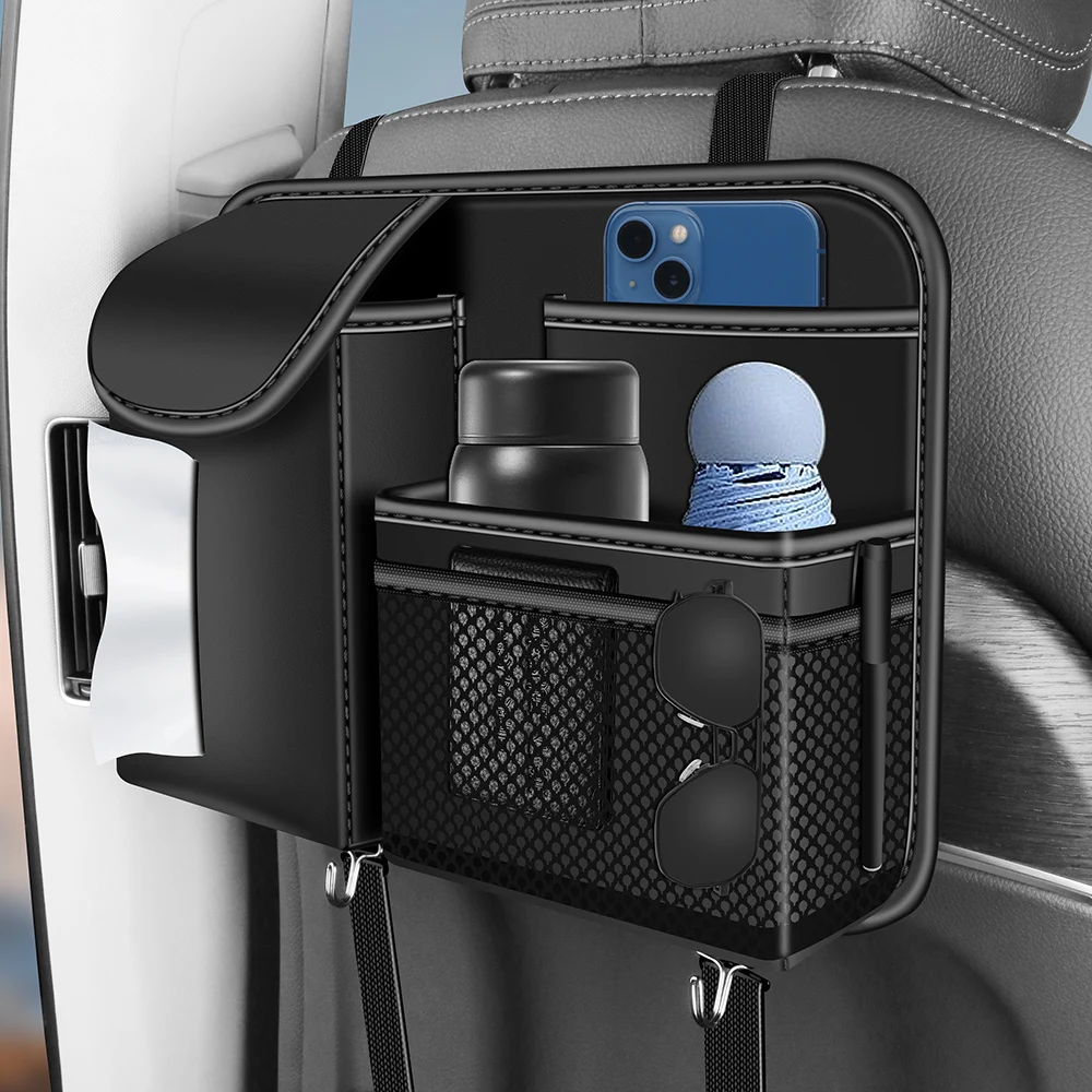 

Car Center Console & Rear Seat Organizer Bag, Hanging Rear Seat Organizer, Multifunctional Leather Car Organizer