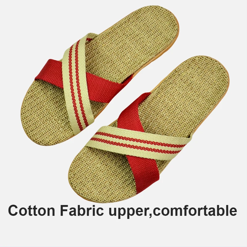 Natural linen slippers summer home indoor sandals men\'s women\'s unisex spring and autumn couples landing guests flax Non-slip