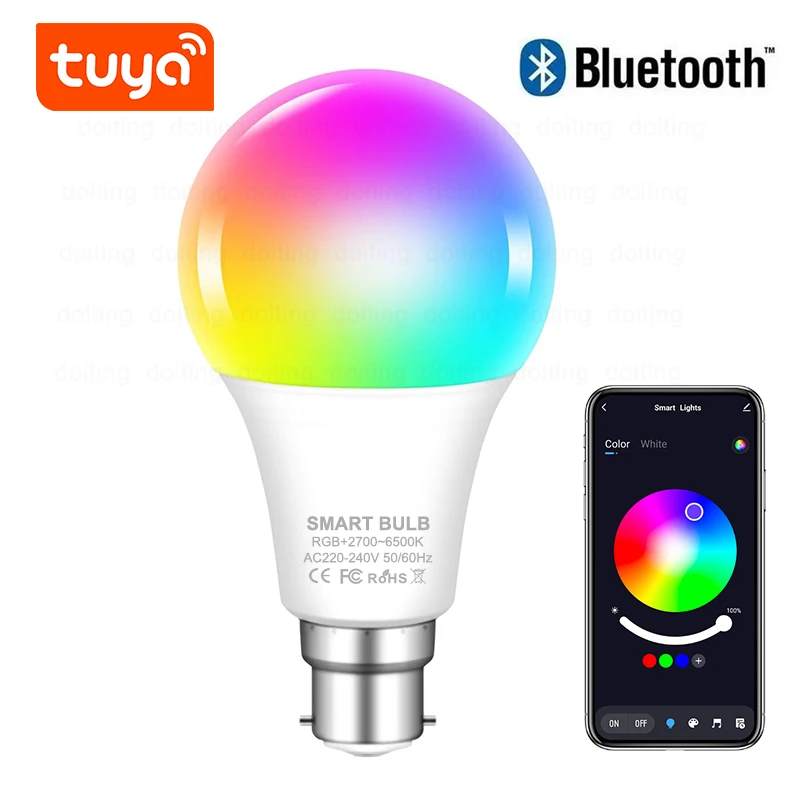 Colour Changing Light B22 Tuya Bluetooth APP Control 220V LED Bulbs Dimmable RGB White RGBCCT 16 Million Smart Life