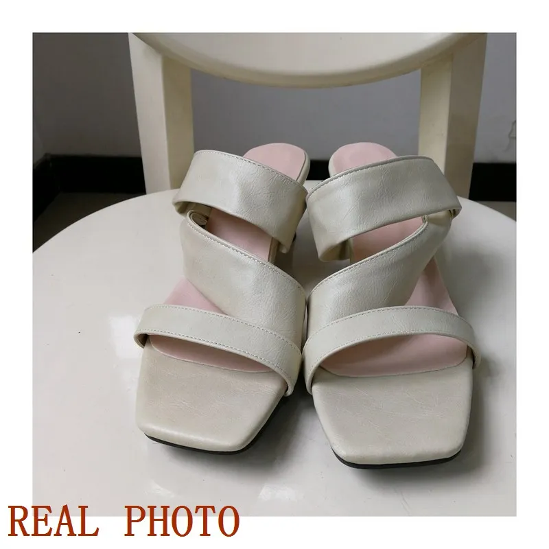 Girseaby Brand Elegant Mules for Women Sandals Square Toe Heel 5.5cm Slip On Plus Size 48 49 50 Soft Daily Female Shoes