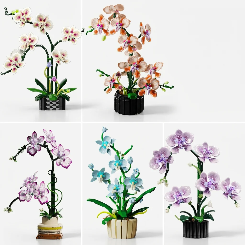 

Набор строительных блоков для сборки орхидеи фаленопсис, цветочный букет, подарок на День святого Валентина для женщин, креативное украшение для рабочего стола, цветы