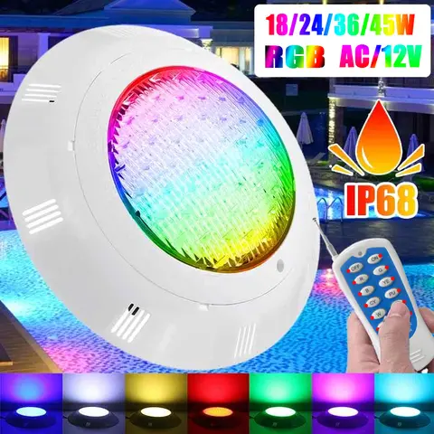 18/24/36/45W 수영장 조명 원격 컨트롤러 RGB 멀티 컬러 야외 LED 수중 AC12V IP68 방수 램프