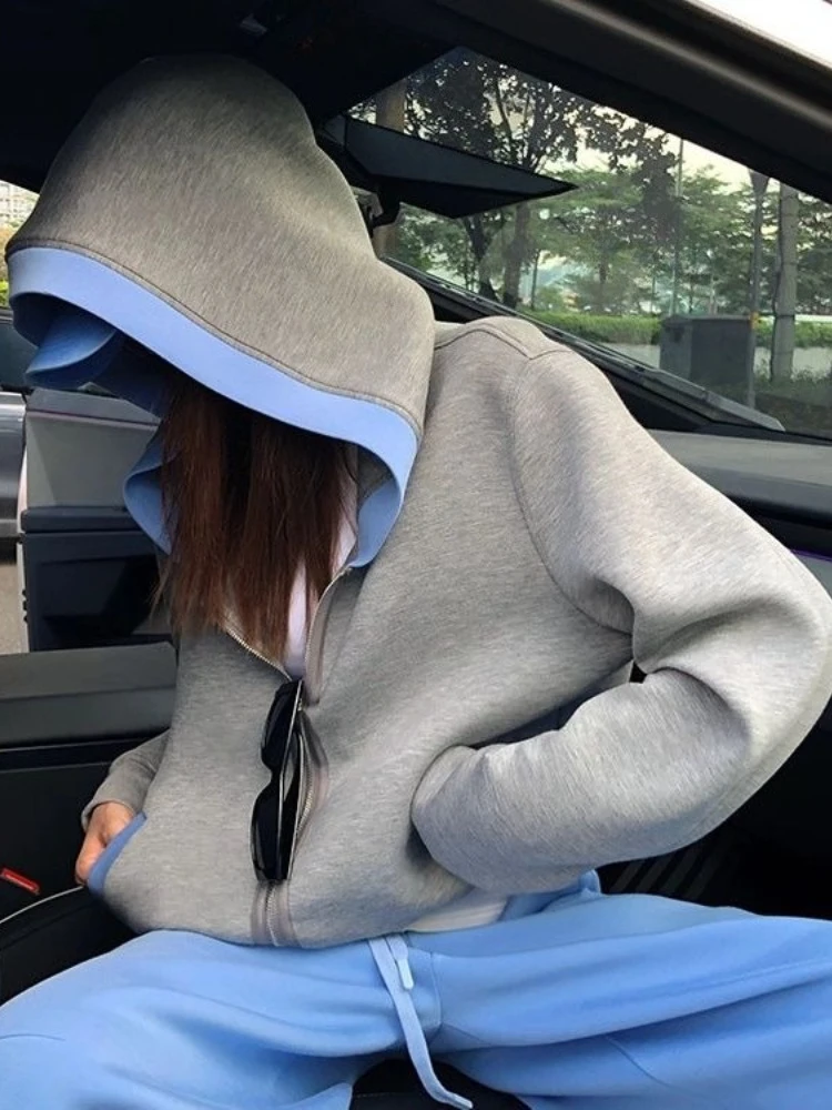 Women's 2026 Slouchy Color Block Hoodie Spring Fall Casual Loose Fit Zipper Sweatshirt Jacket Trending