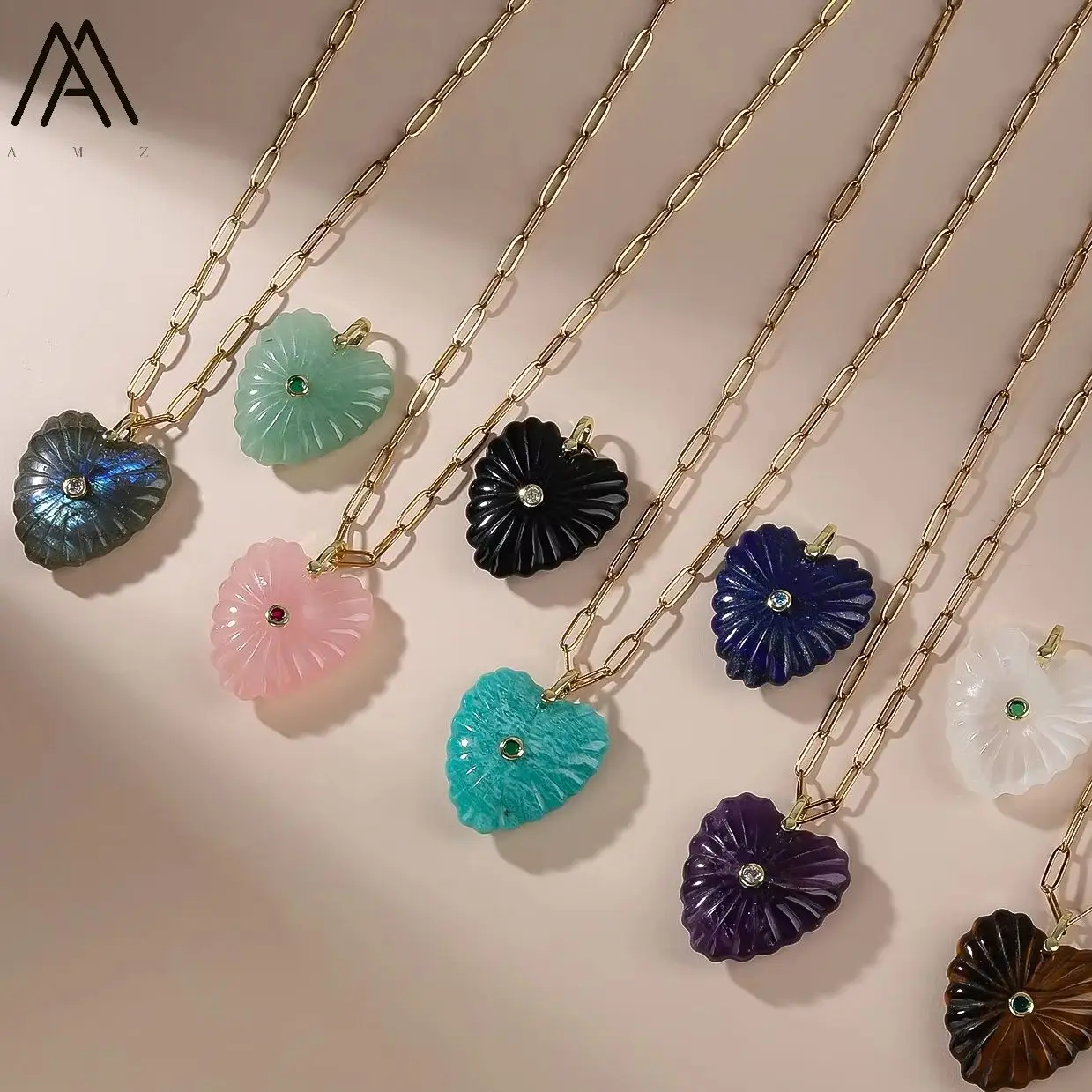 Simple Scalloped Edge Necklaces Natural Stone Heart Pendant Necklace Stainless Steel 18K Gold Plated Elegant Daily Wear