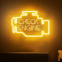 Check Engine Neon Sign Car LED Neon Light Wall Decor for Garage Man Cave Auto Repair Shop Gift for Boy USB Powered