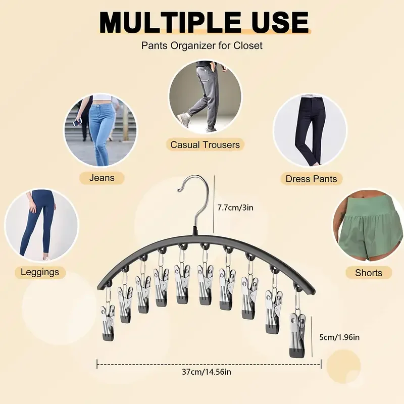 Curved Space-Saving Hanging Rack For Yoga Pants And Leggings Closet Organizer With 10 Clips Pants Socks Hanger For Clothes Shops