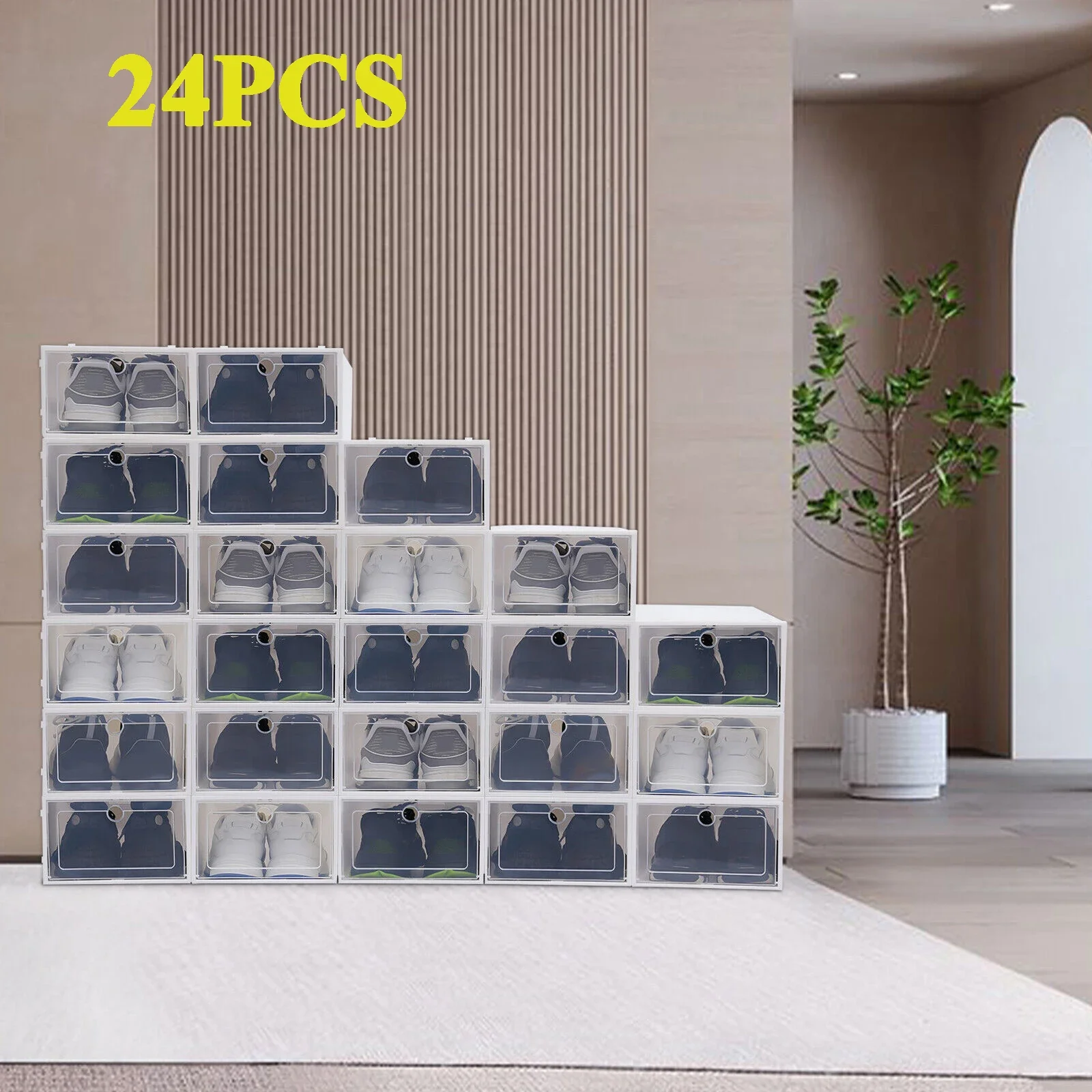 20PCS Fold Plastic Shoe Boxes Transparent Stackable Organizer Superimposed Combination Cabinet Home Use