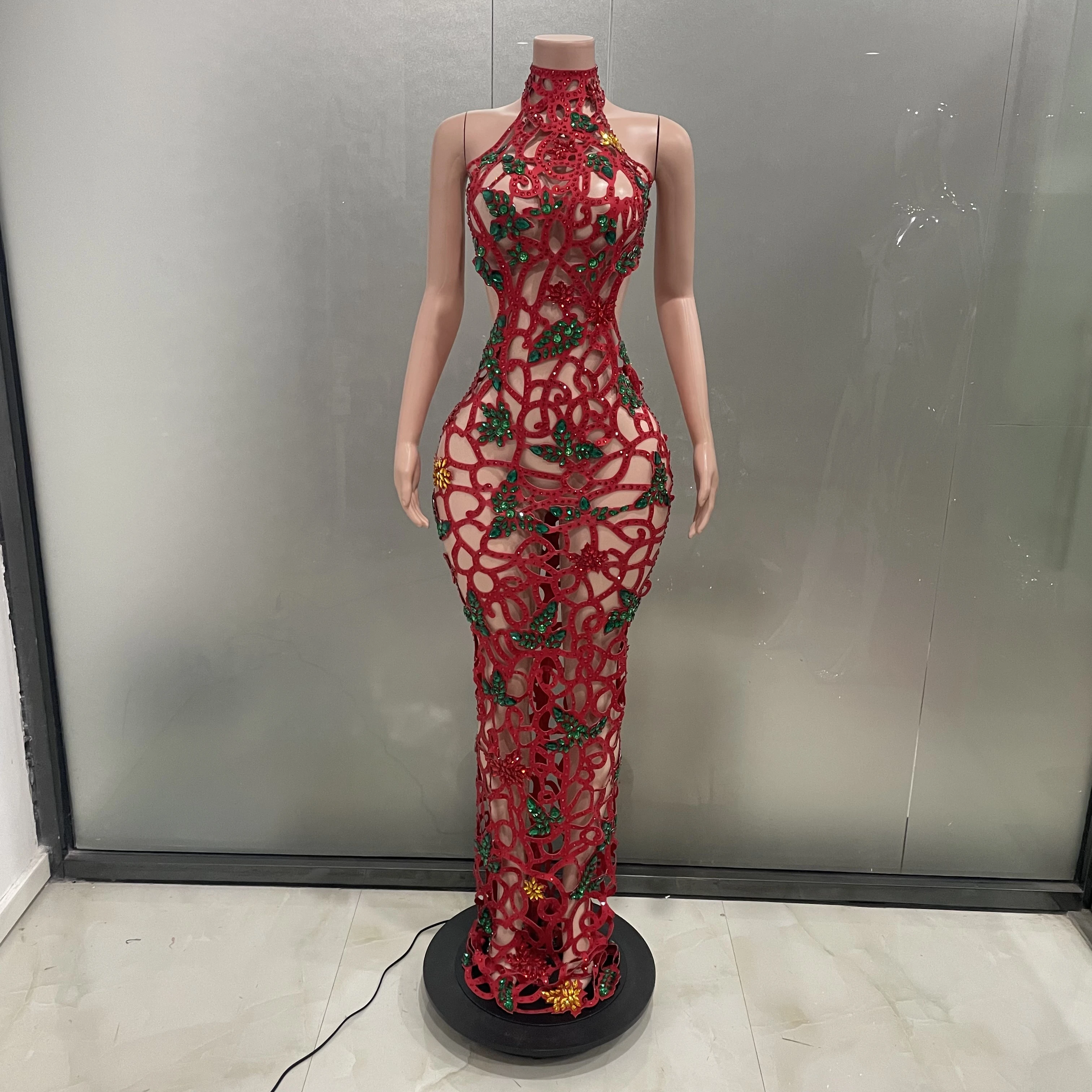 

STOCK Women Sexy Off the Shoulder Backless Shinning Diamond Holow Out Bodycon Long Dress Nightclub Party Celebrate Outfit