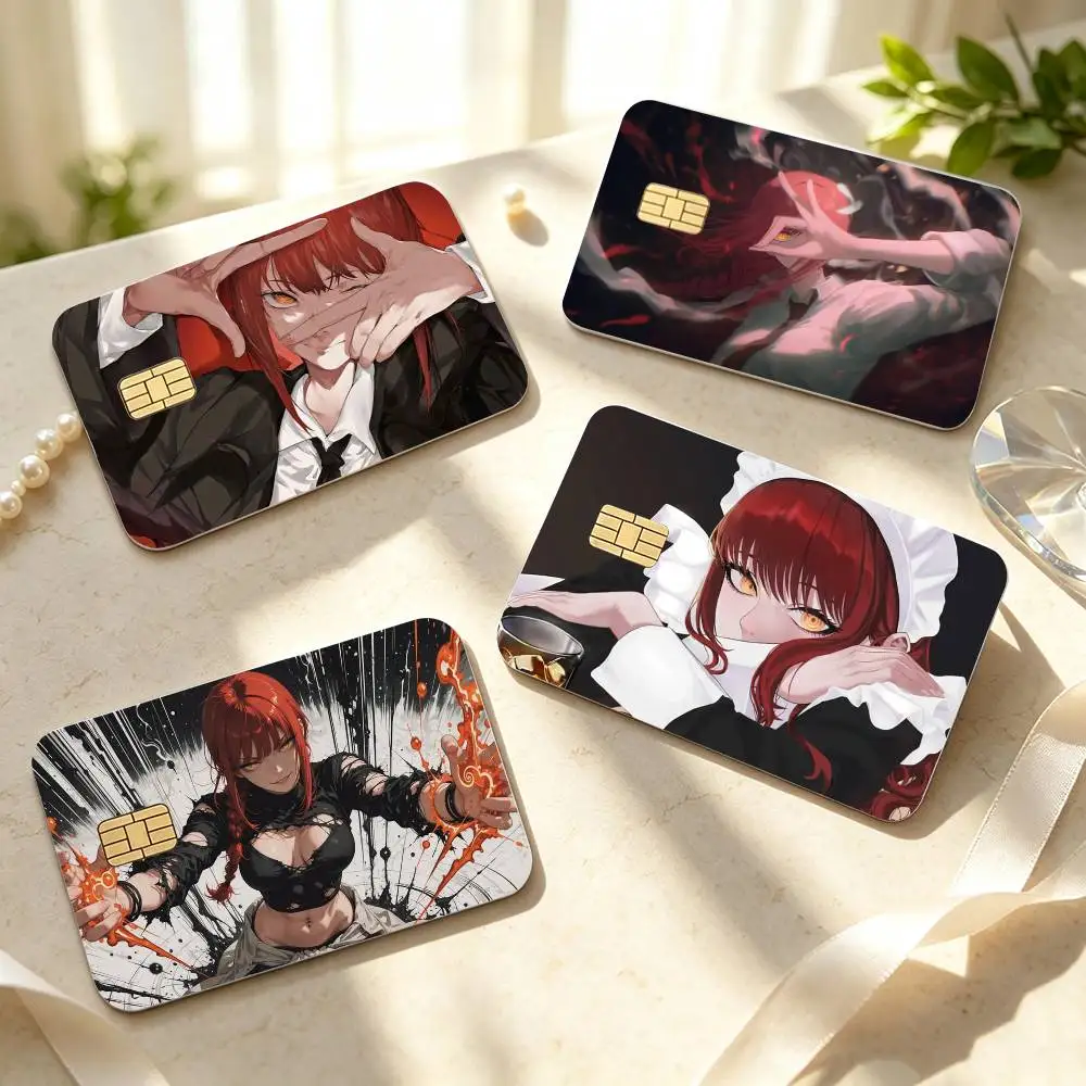 Anime Chainsaw Man Makima  HD Waterproof Credit Card Stickers Silicone Decals For Chip Game Cards Gift