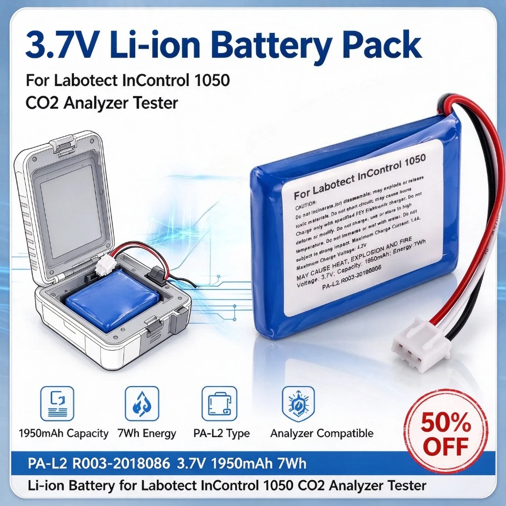 PA-L2 R003-20180806 3.7V 1950mAh 7Wh High Capacity Replacement Li-ion Battery for Labotect InControl 1050 CO2 Analyzer Tester
