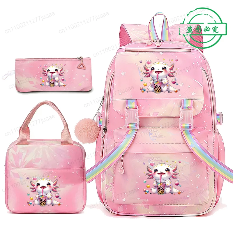 Axolotl Boba Tea Anime Backpack School Bag Girl Back Pack for Kids Teenager Female Schoolbag Kawaii Anime Bagpack Teen Bookbag