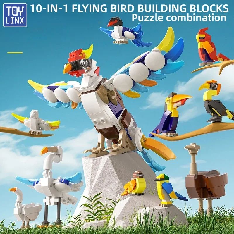 10-in-1 Bird Animal Building Blocks Educational Fun DIY Brick Set Toys with Realistic Designs Birthday Present for Children Kids