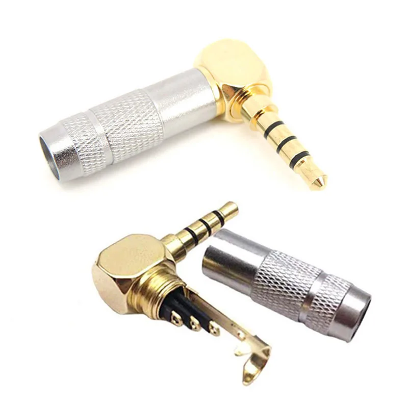 Gold Plated L 3.5mm male Jack 4 Pole Audio Plug 90 Degree Right Angle Connector Earphone Adapter HiFi Headphone Terminal Solder