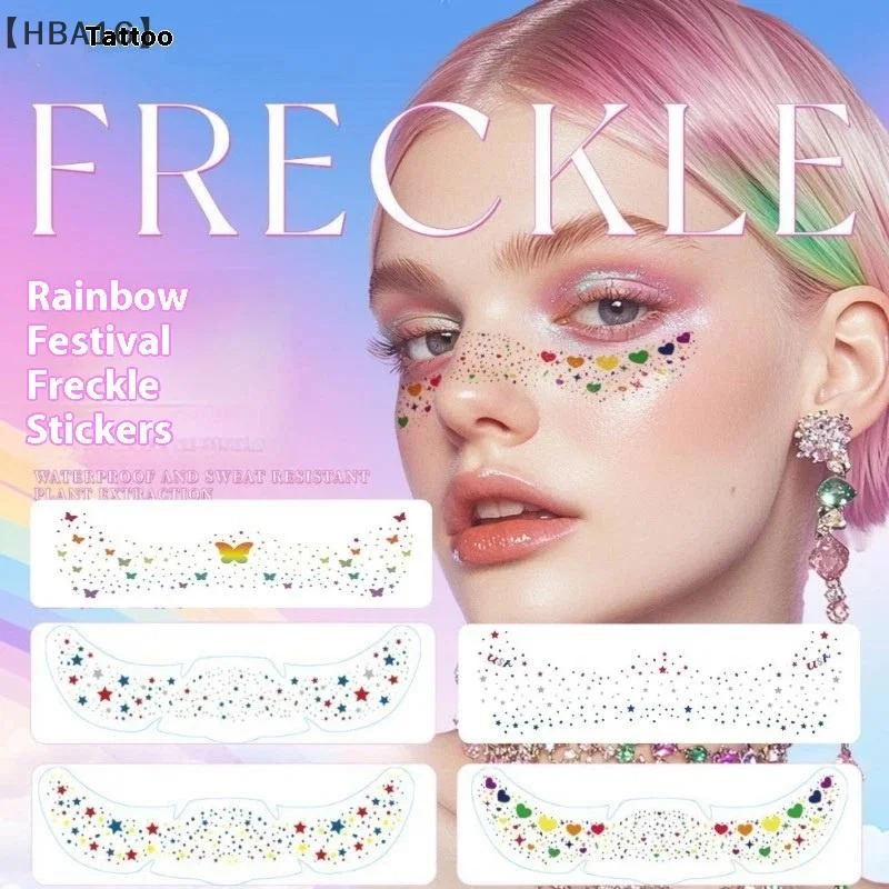 [[HBA16] 6 ورقات متعددة الألوان النمش ملصقات الوشم المؤقت الساخن ختم النمش ماكياج بقع ماكياج الوجه