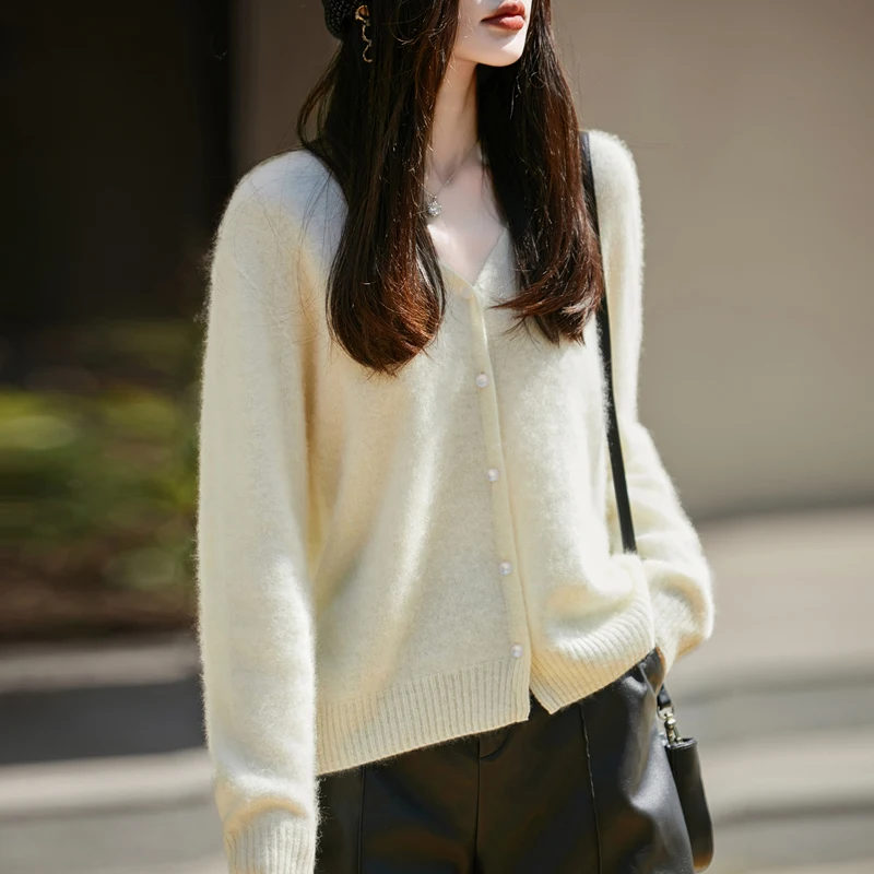 Mode 100% Merino Wolle Hoodie frauen V-ausschnitt Strickjacke Pullover Herbst Winter Breiten Ärmeln Warme Kaschmir Koreanische Ausgabe Top