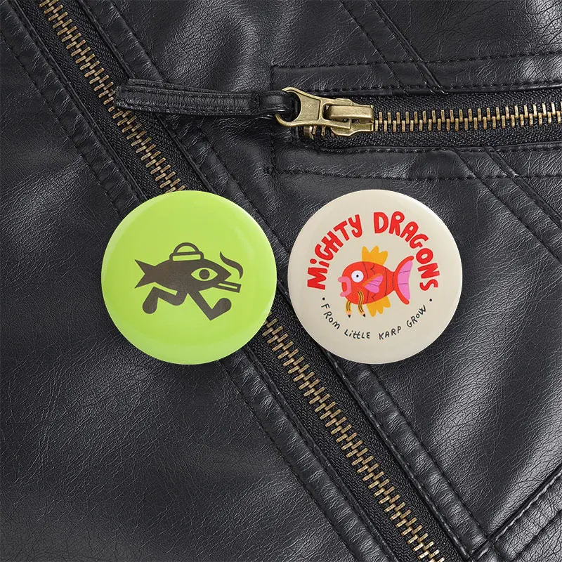 Mighty Dragons From Little Karp Grow Button Pin Retro Cartoon Tin Badge for Fantasy Fans Daily Backpack Style