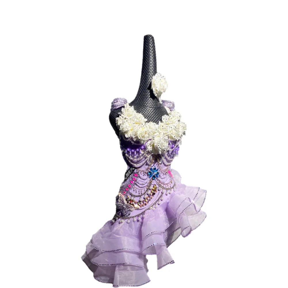 

Latin Dancer Adult And Children's High-End Customized Colorful Butterfly Diamond Dress, Cha Cha Samba AB Stone Performance Dress