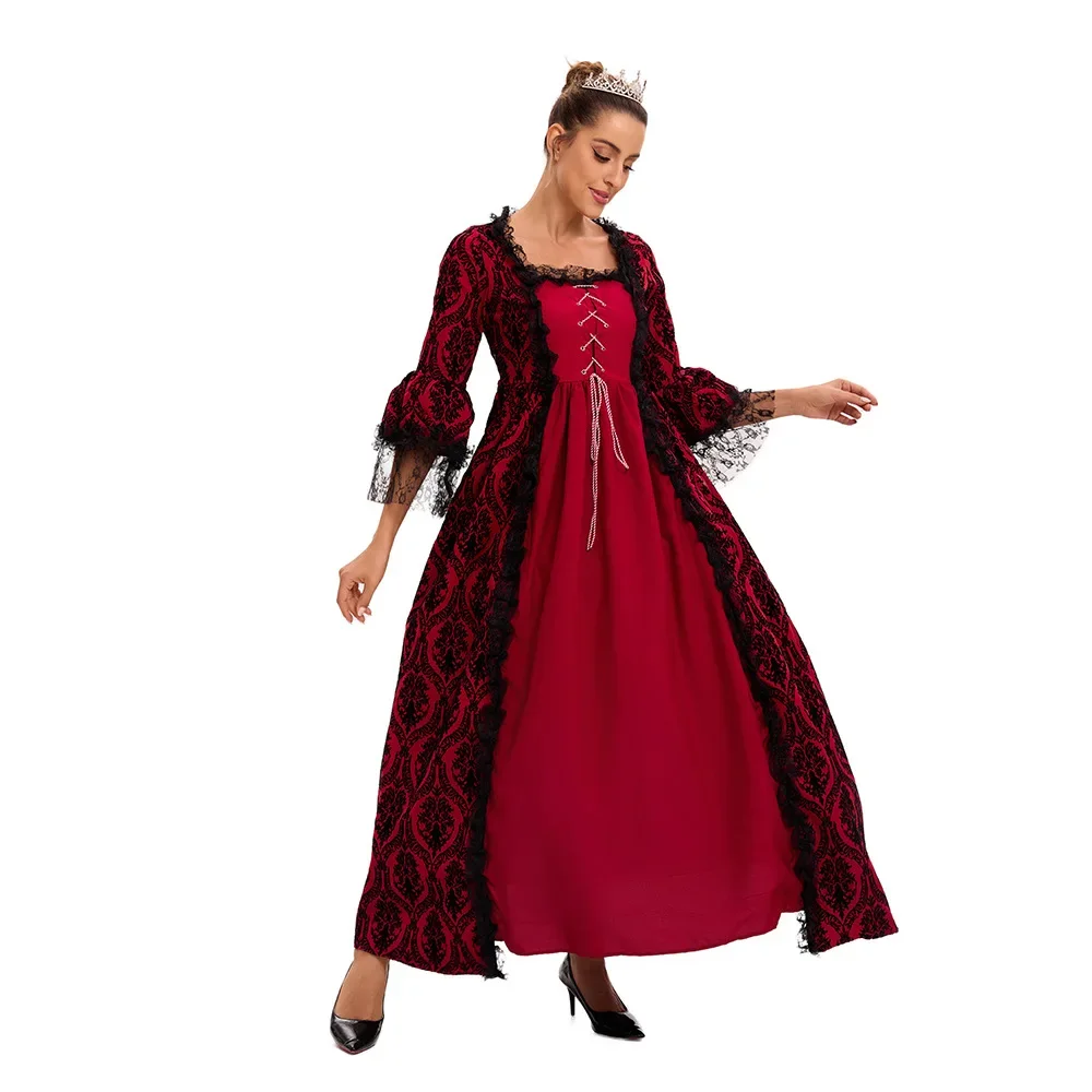 Robe Renaissance Halloween Costumes pour femmes Haute Qualité Cour Dentelle Patchwork Vintage Robe Médiévale S-XL robe lolita