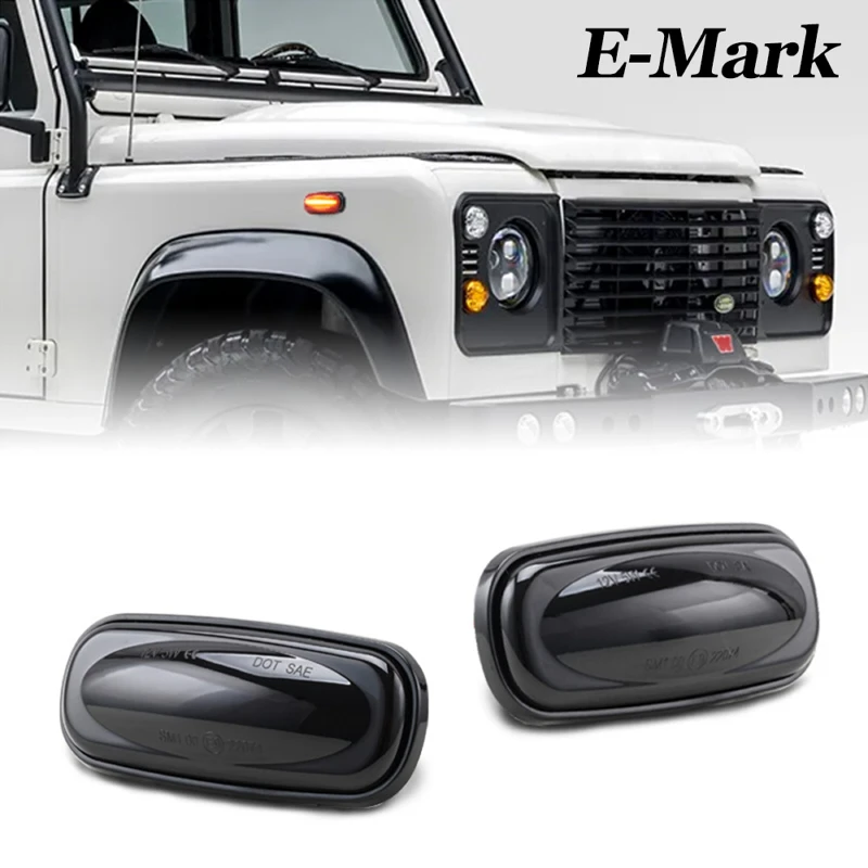 

E-Mark LED Side Marker Lamps Defender Freelander Discovery 2 For Land Rover LED Dynamic Amber Turn Signals 2Pcs
