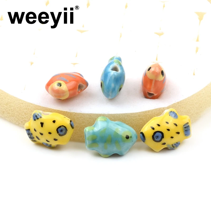 Fashion Cute Cartoon Hand Drawn Mixed fish Ceramic Beads For Jewelry Making Necklace Earrings 13x17mm DIY Loose Spacer Beads