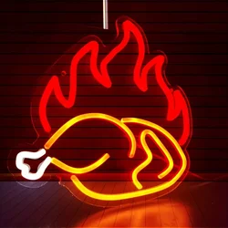 Roasted Chicken Neon Light Sign,LED Sign Fake Food Model Bright Lamp for Fast Food Shop Restaurant Kitchen Home Party Decor