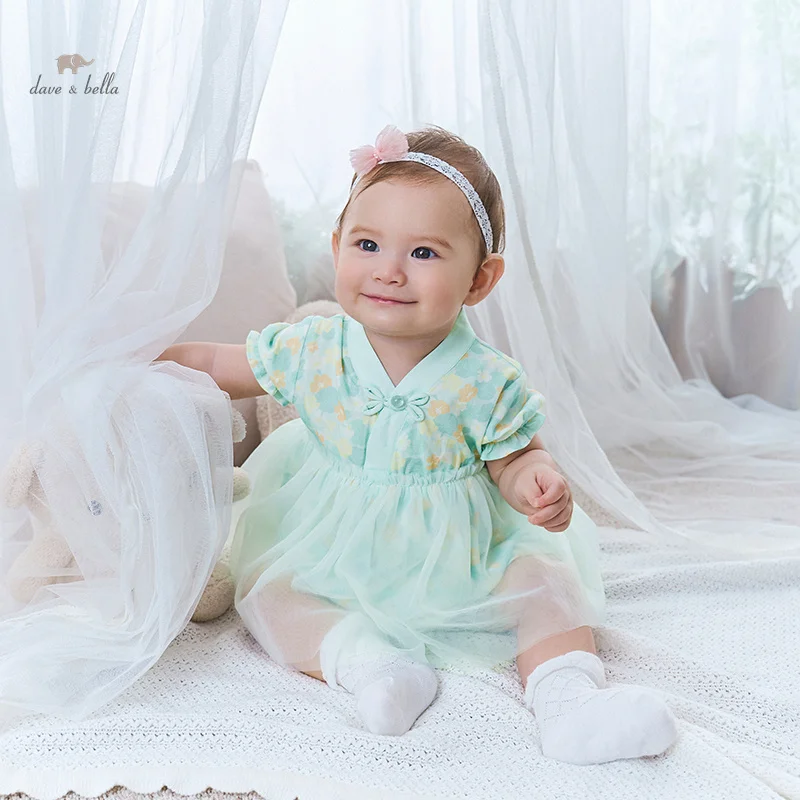 Dave Bella Baby Jumpsuit Romper Newborn Creeper 2024 Summer New Girls Romper Mesh Casual Sweet Lovely Gentle Floral DB2240338