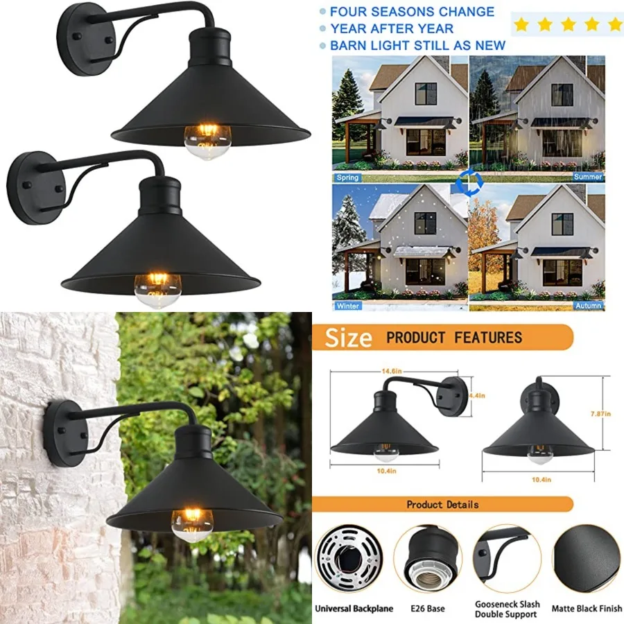 

Outdoor Wall Lights Wall Mount for House, Porch Light Fixtures, Matte Black Modern Farmhouse Wall Sconce, Classic Barn Lights O