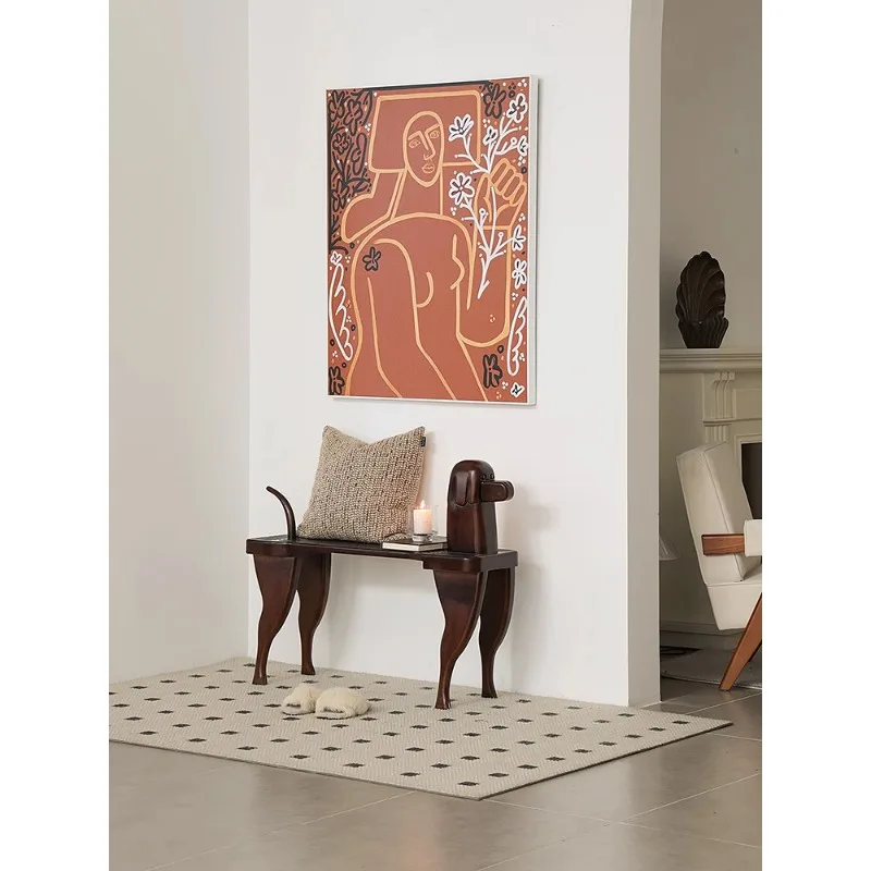 Medieval solid wood dog head stool