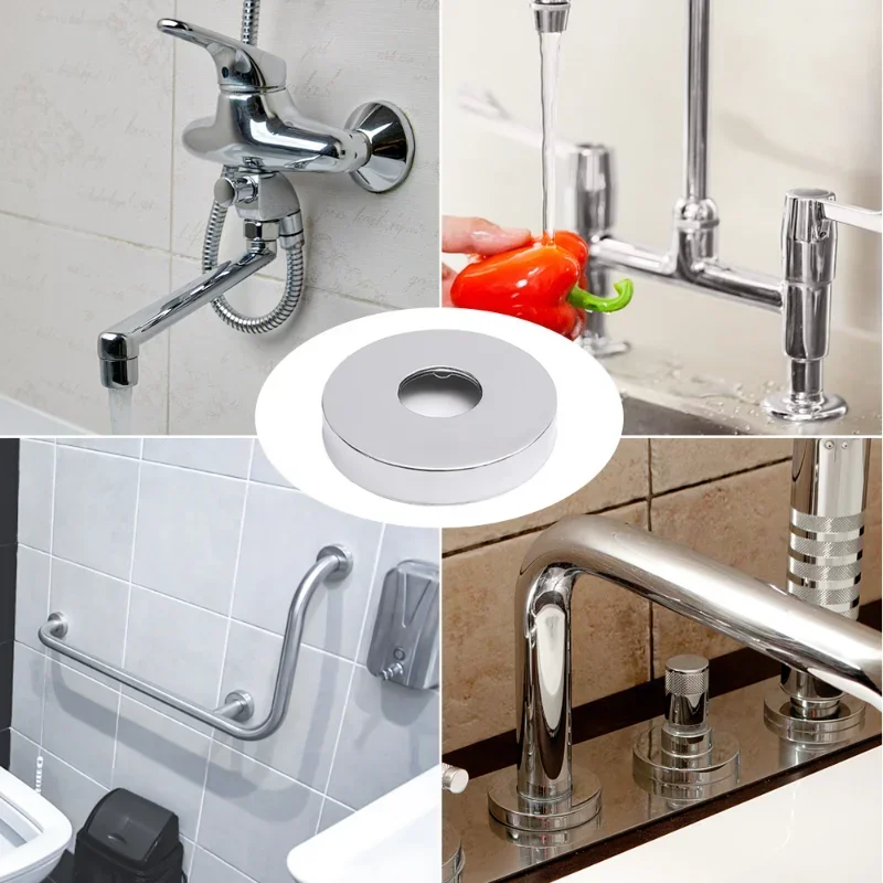 Stainless Steel Faucet Decorative Cover Self-Adhesive Shower Chrome Finish Water Pipe Wall Caps Covers Bathroom Accessories