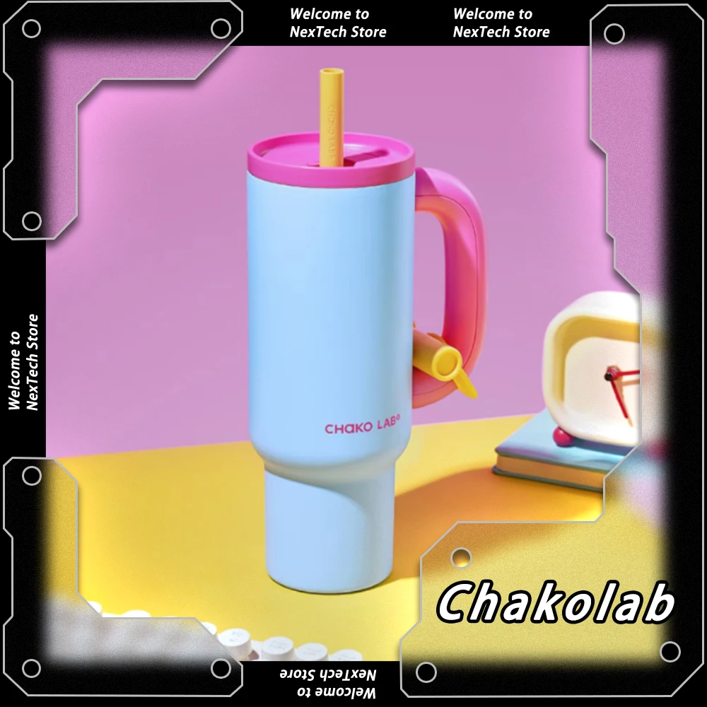 Chakolab High-capacity Cup with Straw Stainless Steel Vacuum Cup Silicone Pad Portable Cup for Hot Coffee Office Outdoor Camping