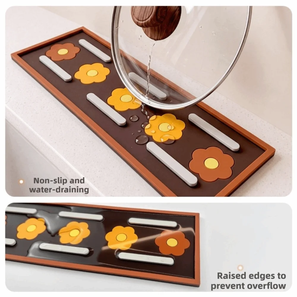 New Silicone Pot Lid Rest Non Slip Heat Resistant Spoon Rest Water Draining Kitchen Draining Mat Cookware Accessories