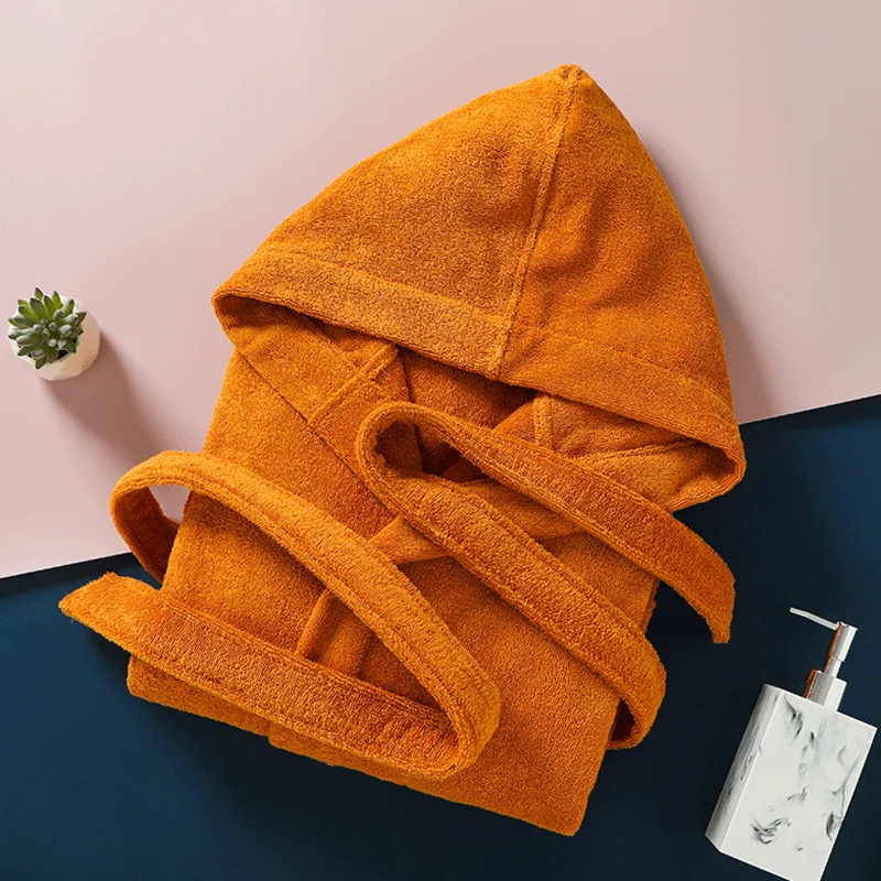 

Hooded 100% cotton long bathrobes women and men lovers kimono homewear Hotel SPA robes Plus size jcbdm00