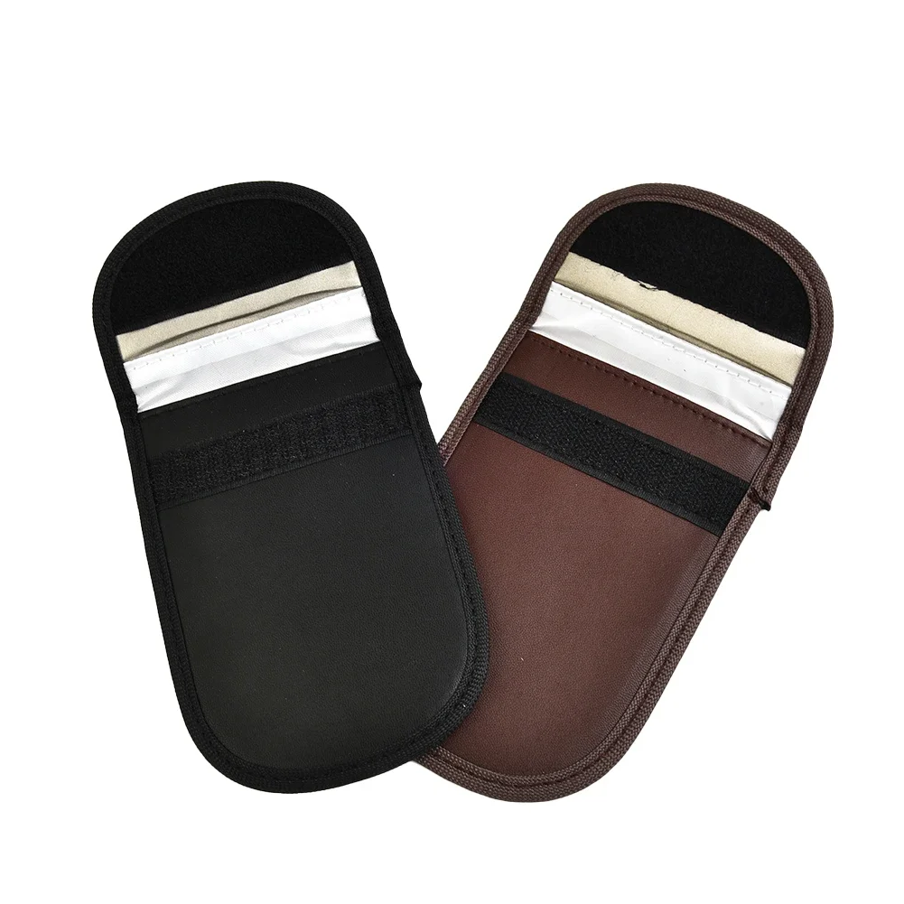 Polyurethane Leather RFID Signal Blocking Pouch case Bag Anti theft Keyless Entry Black Brown Smart automobile keyfobs