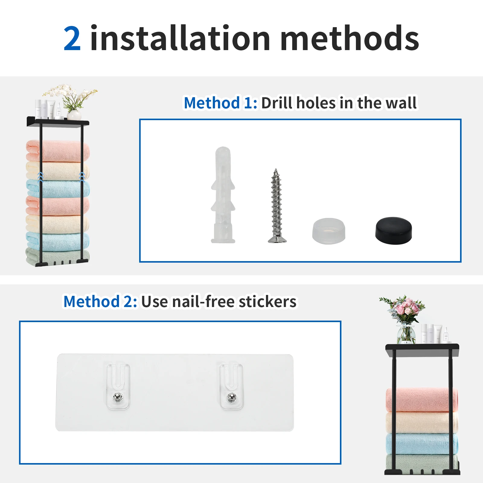 Imagem -03 - Knoklock-toalheiros de Parede Sturdy Iron Tower Holder Prateleira para Banheiro Grande Capacidade Armazenamento de Toalha Espaço Organizador