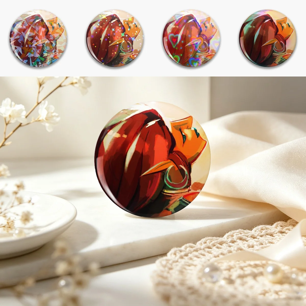 Urbosa Pin Holographic Star Heart Pin Brooches Laminated Button Fashion Accessory