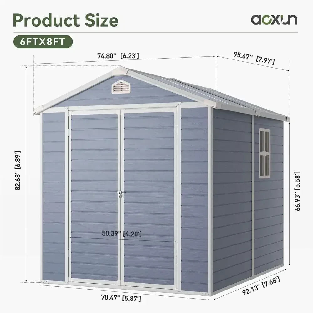 6 x 8 T Outdoor Storage Shed, Resin Shed with loor, Small Garden Shed Waterproo Plastic Tool Shed