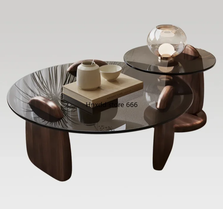 Italian light and minimalist log small apartment round glass coffee table