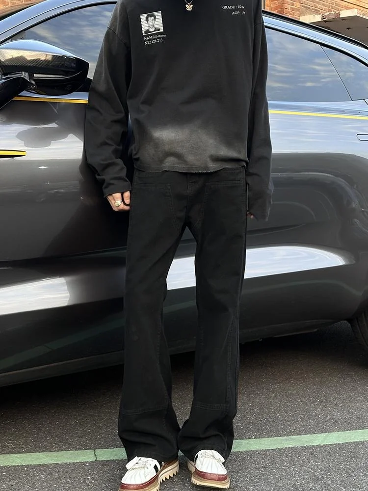 

Entong Американские Ретро Cleanfit Bla расклешенные джинсы мужские винтажные повседневные длинные брюки хлопковые прямые брюки свободного покроя повседневная одежда