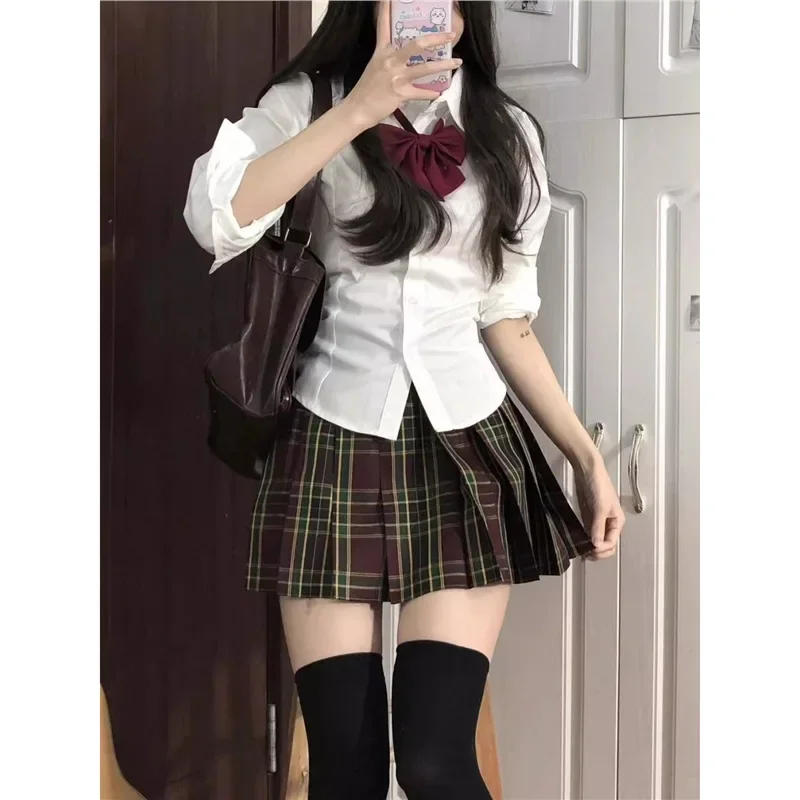 الأصلي Jk موحدة طويلة الأكمام الخصر مقصوص قميص المرأة الرغبة النقية نمط المدرسة فتاة حار الأبيض سليم صالح بلوزة تنورة مجموعة