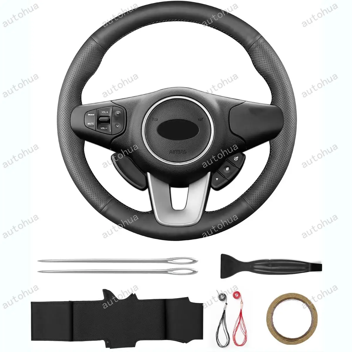 

Hand-Stitched Steering Wheel Cover,Fit for Kia 2013 Carens,Non-Slip Breathable Microfiber Leather