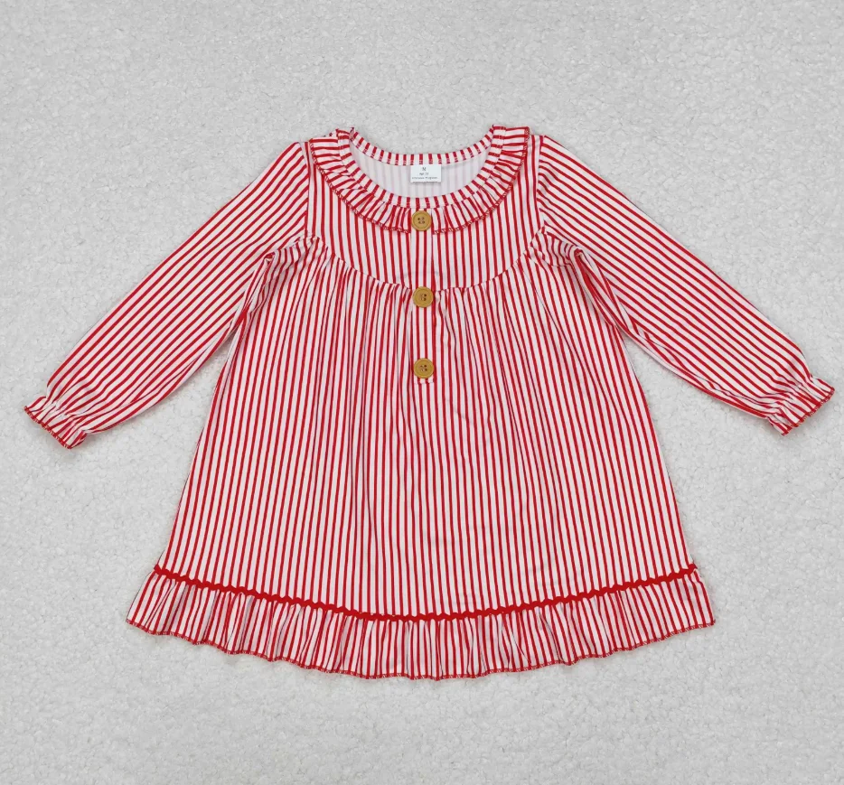 

RTS Рождественское платье с длинными рукавами для девочек, бутиковое праздничное платье в красную полоску для маленьких девочек