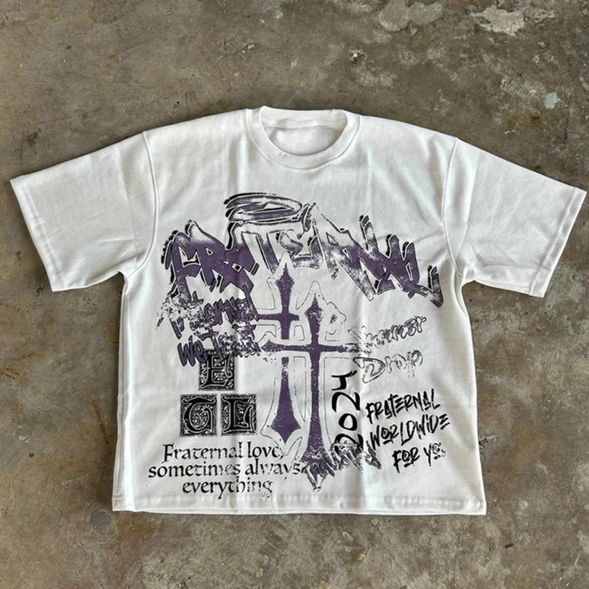 2026 Summer Vintage Fraternal Double Cross Graphic T-shirt Men Y2K Short Sleeves Oversize T-shirt Streetwear Men Tee Tops Y2k