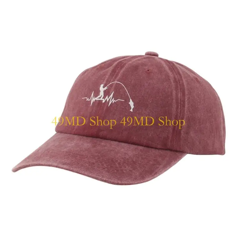 49MD Trendy Fishing Pattern Sports Hat Soft Cotton Blend Fabric Sun Protections Cap Headgear For Men Women Adult